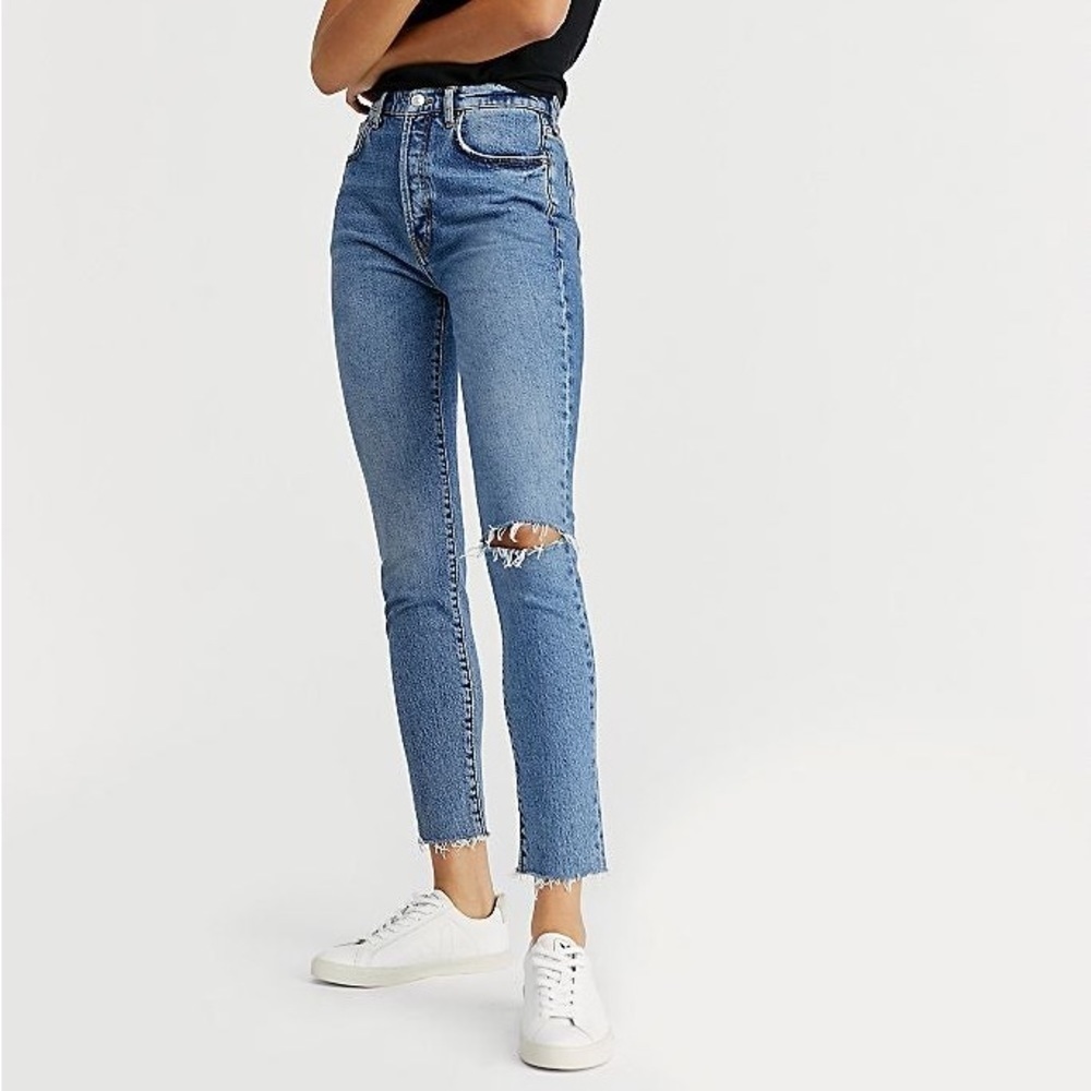 Free People We The Free Stella High Rise Skinny Jean 99% Cotton Busted Knee 26